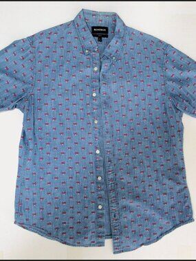 Mens' BONOBOS Short Sleeve Shirt Slim Fit Button Up Large Blue